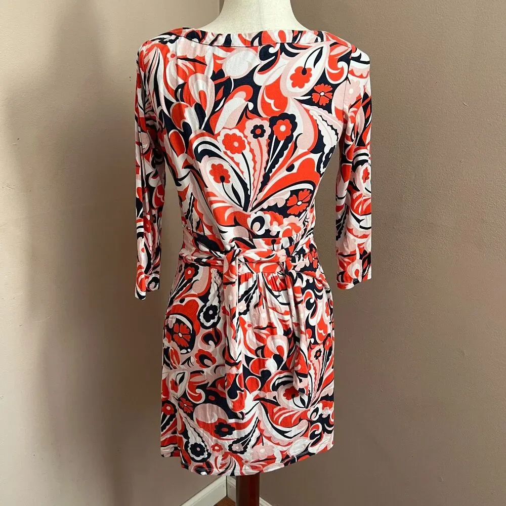 Boden Retro Sylvia Marion Tie Jersey Tunic Dress Floral Pink Red‎ Size 4 Petite